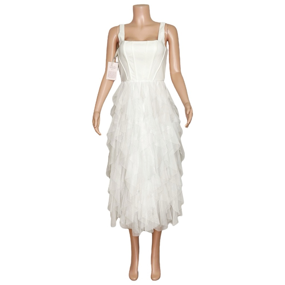 BHLDN Jada Tiered Tulle Midi Dress, White, Small - Picture 7 of 14